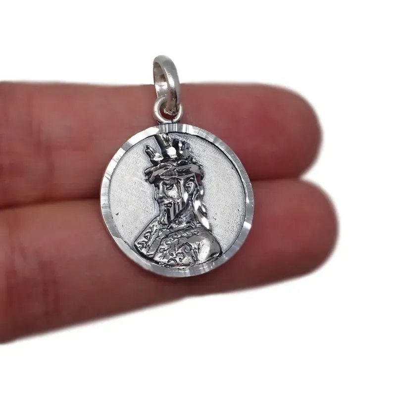 Cristo de la Sentencia medalla plata Ley 925m rostro 22 mm. maciza de
