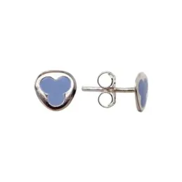 Pendientes plata Ley 925m detalle esmaltado azul 7x7mm. niña cierre presión
