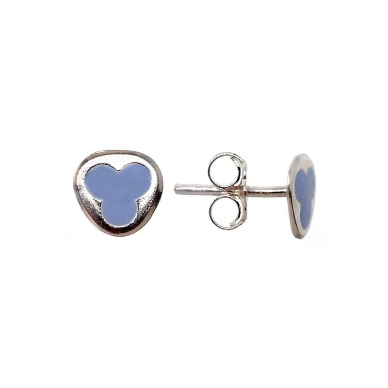 Pendientes plata Ley 925m detalle esmaltado azul 7x7mm. niña cierre presión