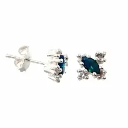 Pendientes plata Ley 925m centro circonita oval verde garras 9mm laterales circonitas blancas