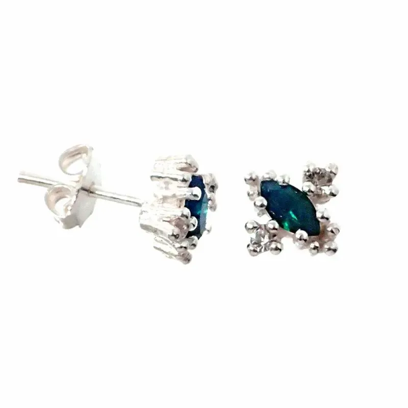 Pendientes plata Ley 925m centro circonita oval verde garras 9mm laterales circonitas blancas