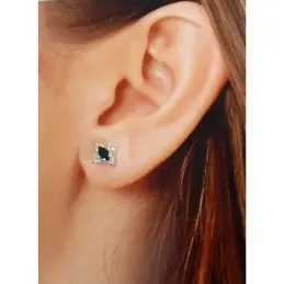 Pendientes plata Ley 925m centro circonita oval verde garras 9mm laterales circonitas blancas