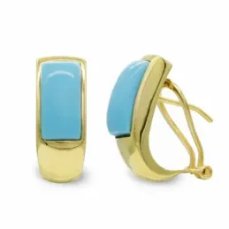 Pendientes oro 18k mujer turquesa fina rectangular combinada lisa ome