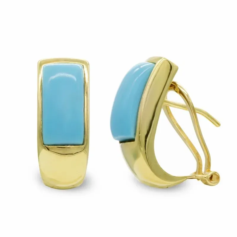 Pendientes oro 18k mujer turquesa fina rectangular combinada lisa ome