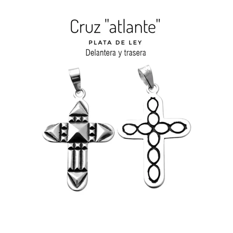 Colgante plata Ley 925m cruz Atlante 30mm. doble cara detalles amuleto protección