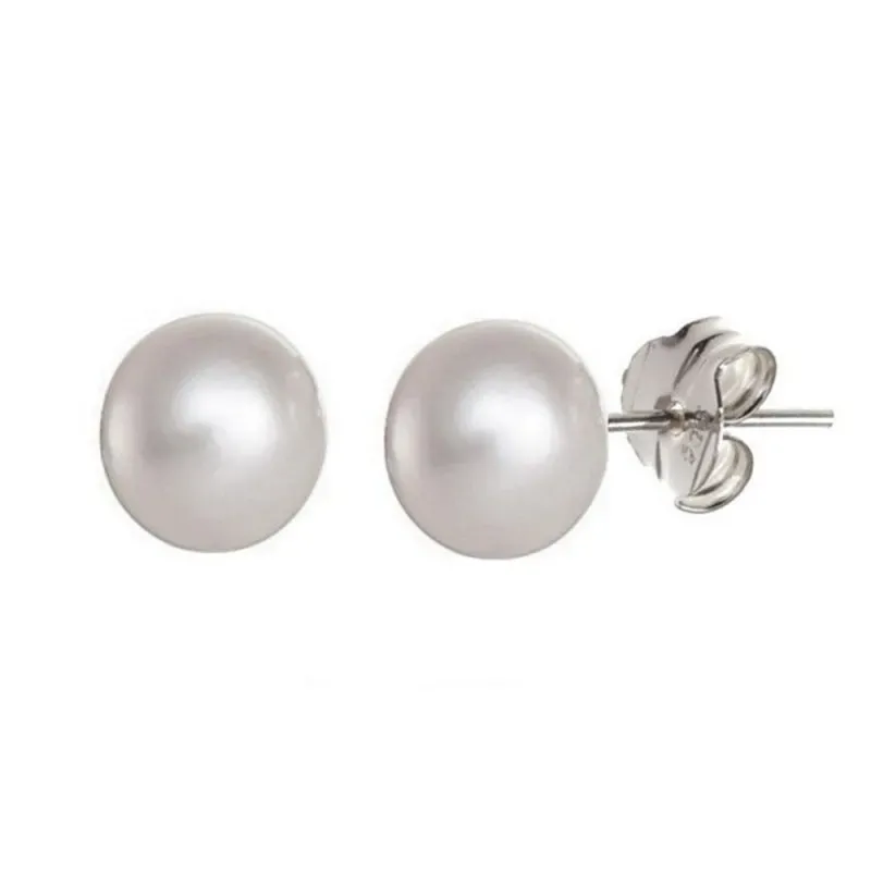 Pendientes plata Ley 925m bola perla sintética 14mm. [AB1146]
