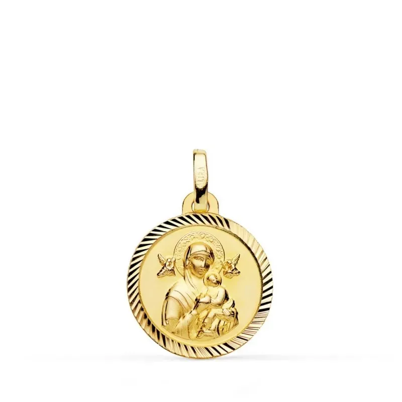 Virgen del Perpetuo Socorro Medalla Oro 9k unisex 16 mm. borde hélice