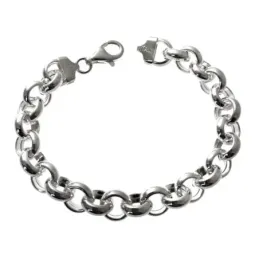 Pulsera plata Ley 925m eslabones asas huecas 20cm. lisa cierre mosquetón