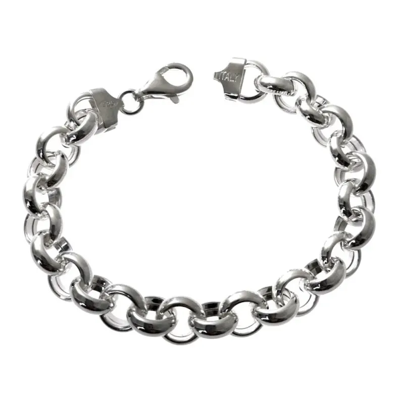 Pulsera plata Ley 925m eslabones asas huecas 20cm. lisa cierre mosquetón