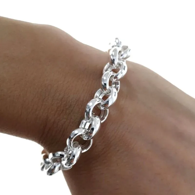 Pulsera plata Ley 925m eslabones asas huecas 20cm. lisa cierre mosquetón