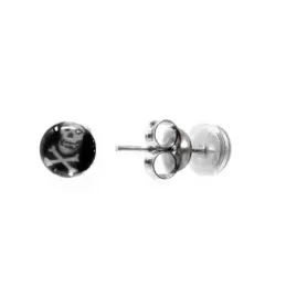 Pendientes plata Ley 925m calavera negra 5mm. cierre presión