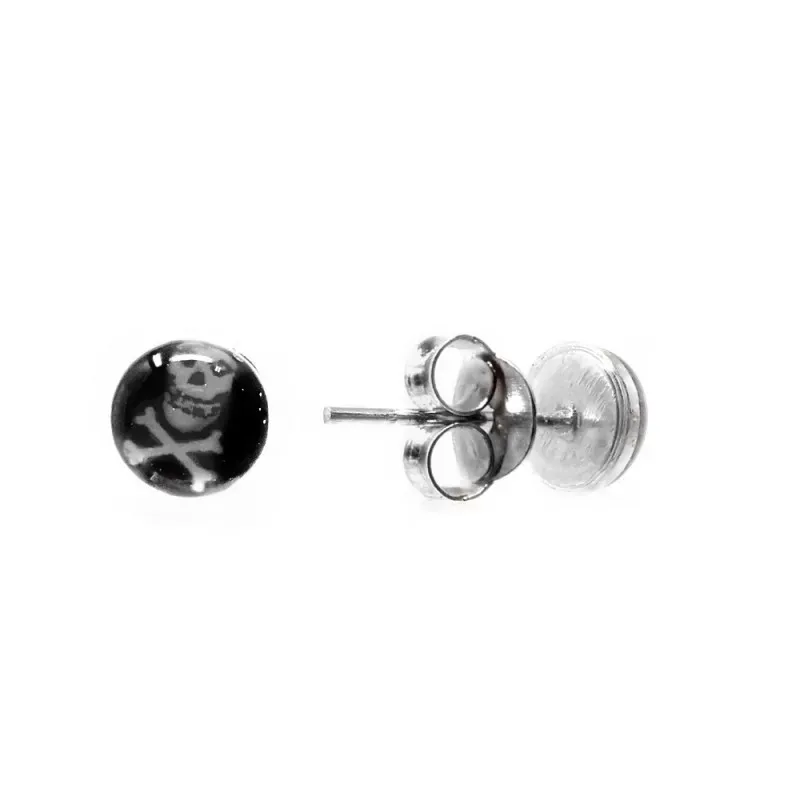 Pendientes plata Ley 925m calavera negra 5mm. cierre presión