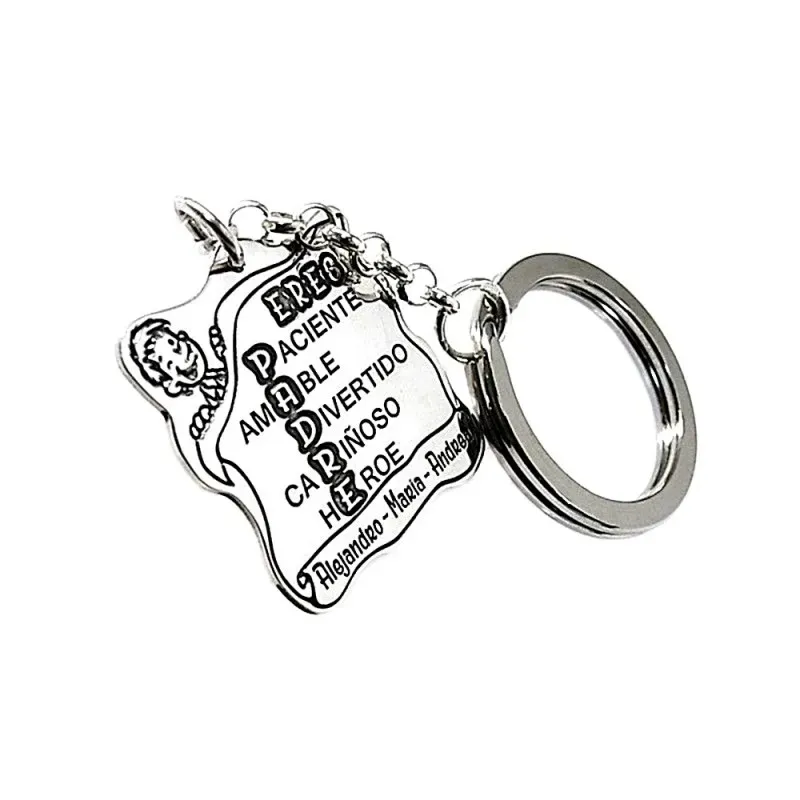 Llavero plata Ley 925m PADRE ERES PACIENTE AMABLE DIVERTIDO CARIÑOSO HÉROE nombres personalizados