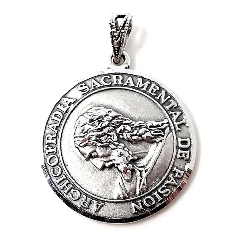 Medalla Archicofradía Sacramental Pasión plata Ley 925m maciza 24 mm.