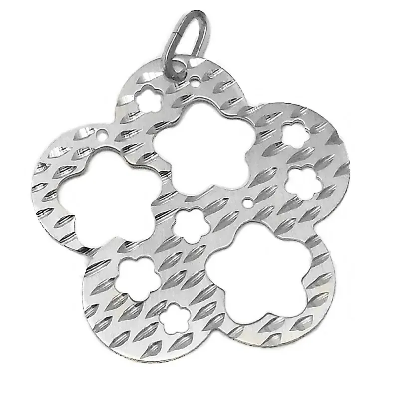 Colgante plata Ley 925m rodiado medallon margaritas caladas [AB3862]
