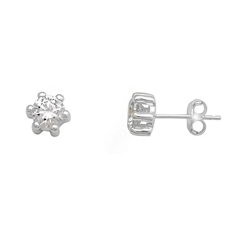 Pendientes plata Ley 925m exágono garra circonita [AB6505]