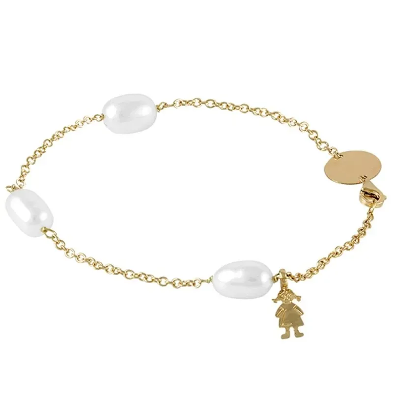 Pulsera Oro Amarillo 18k modelo Bracelets (3 perlas cultivadas perilla 9×10,5mm.) Medida:18cm.