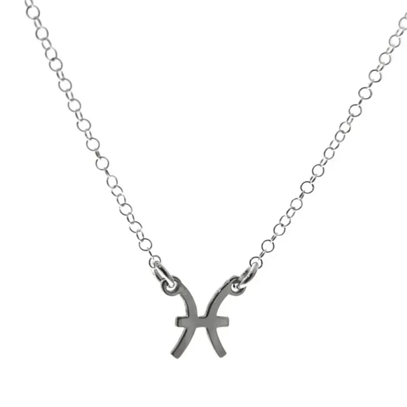 Gargantilla plata Ley 925m cadena rolo 44cm. detalle signo Zodiaco Piscis liso