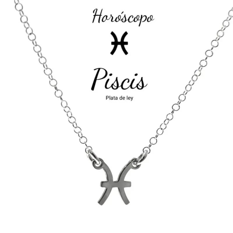 Gargantilla plata Ley 925m cadena rolo 44cm. detalle signo Zodiaco Piscis liso