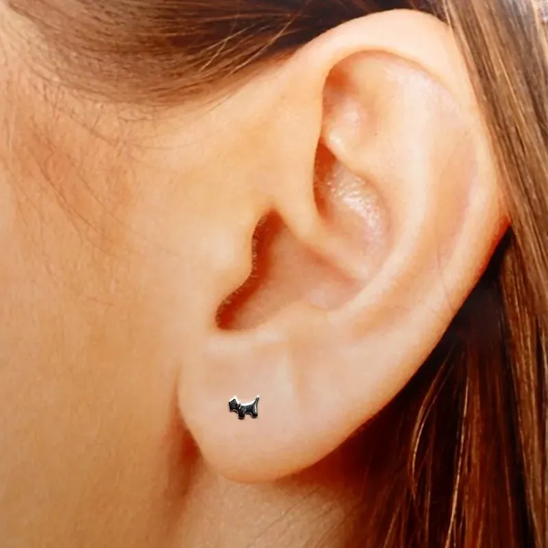 Pendientes mini plata Ley 925m par perro 5mm. mujer cierre presión