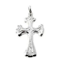 Colgante Cruz labrada plata Ley 925m maciza 38 mm. forma tallada deta