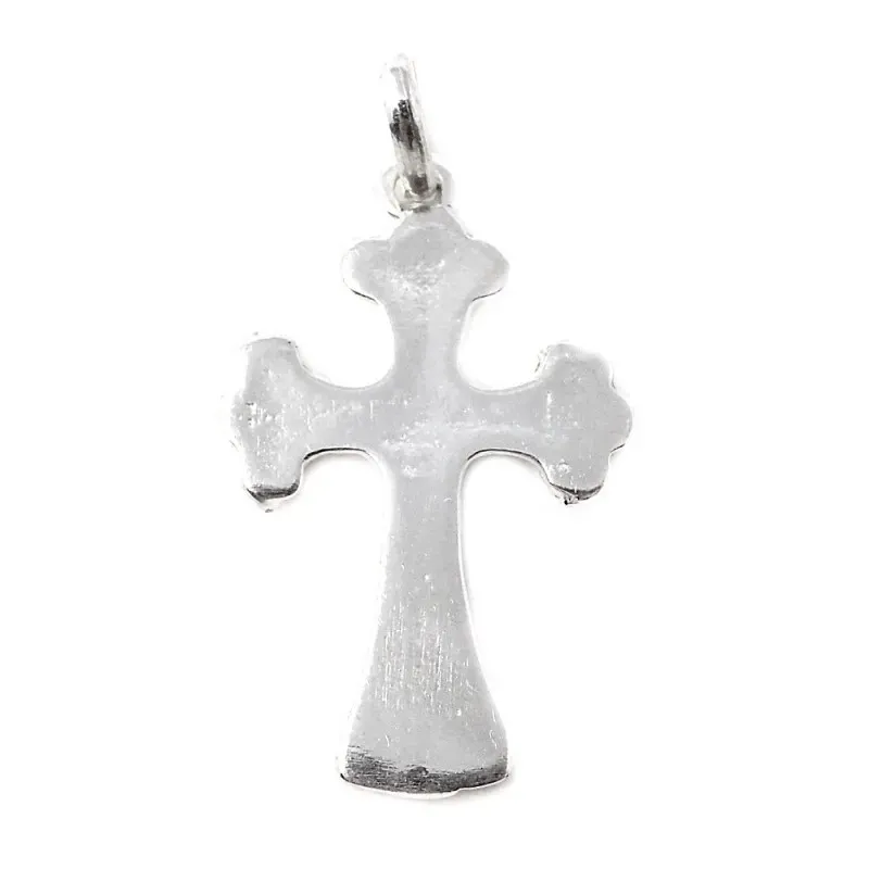 Colgante Cruz labrada plata Ley 925m maciza 38 mm. forma tallada deta