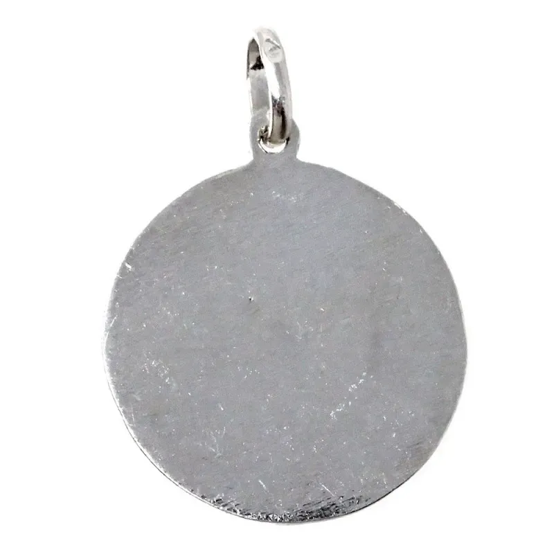 Medalla colgante plata Ley 925m maciza 23mm. Santa Rita de Sevilla detalles tallados trasera lisa