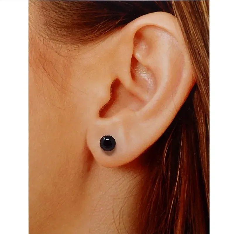 Pendientes plata Ley 925m piedra redonda negra 7mm. cierre presión mujer