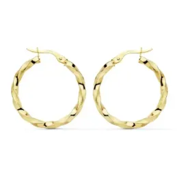 Pendientes oro 18k aros 25mm. mate brillo retorcidos [AB8749]