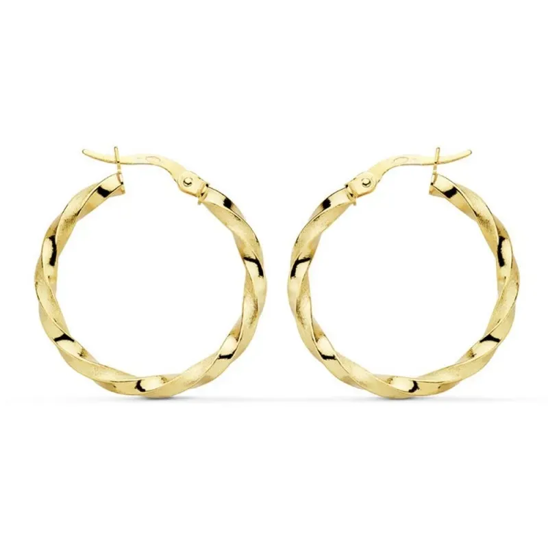 Pendientes oro 18k aros 25mm. mate brillo retorcidos [AB8749]