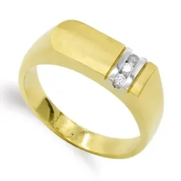 Sello oro 18k bicolor mujer liso detalle lateral circonitas bandas