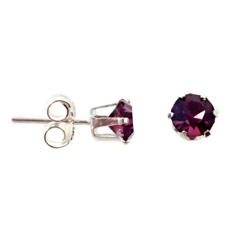 Pendientes plata Ley 925m circonita garras 6mm. color malva cierre presión