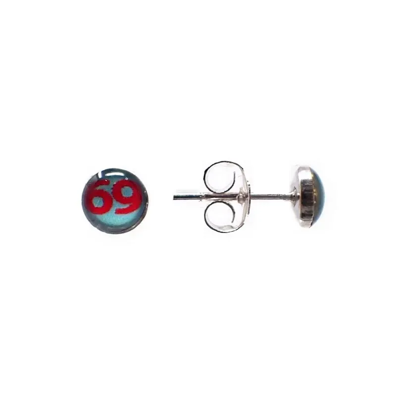Pendientes plata Ley 925m número 69 verde agua rojo 5mm. mujer cierre presión
