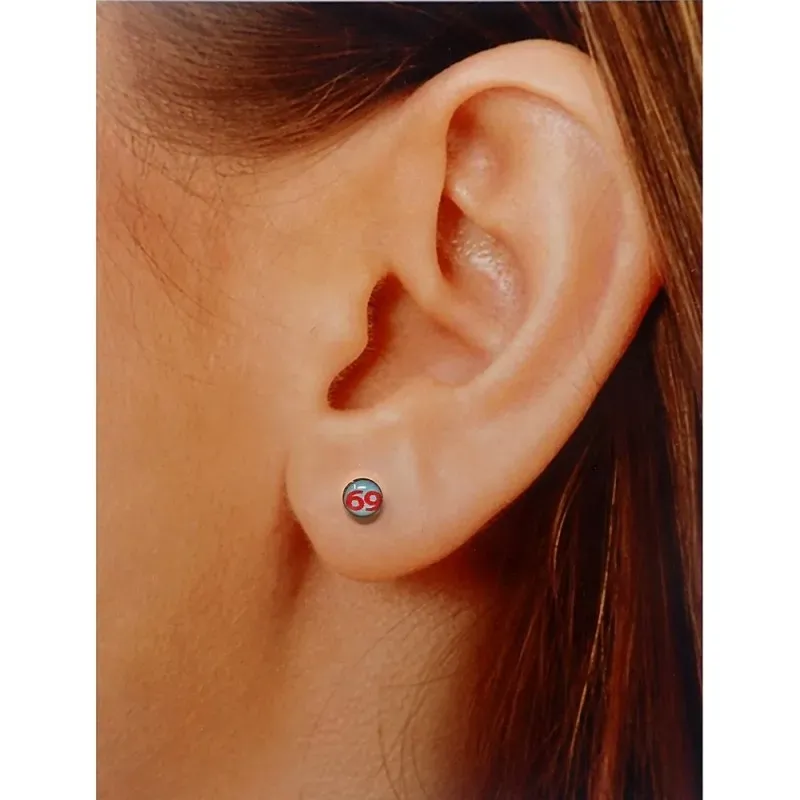 Pendientes plata Ley 925m número 69 verde agua rojo 5mm. mujer cierre presión