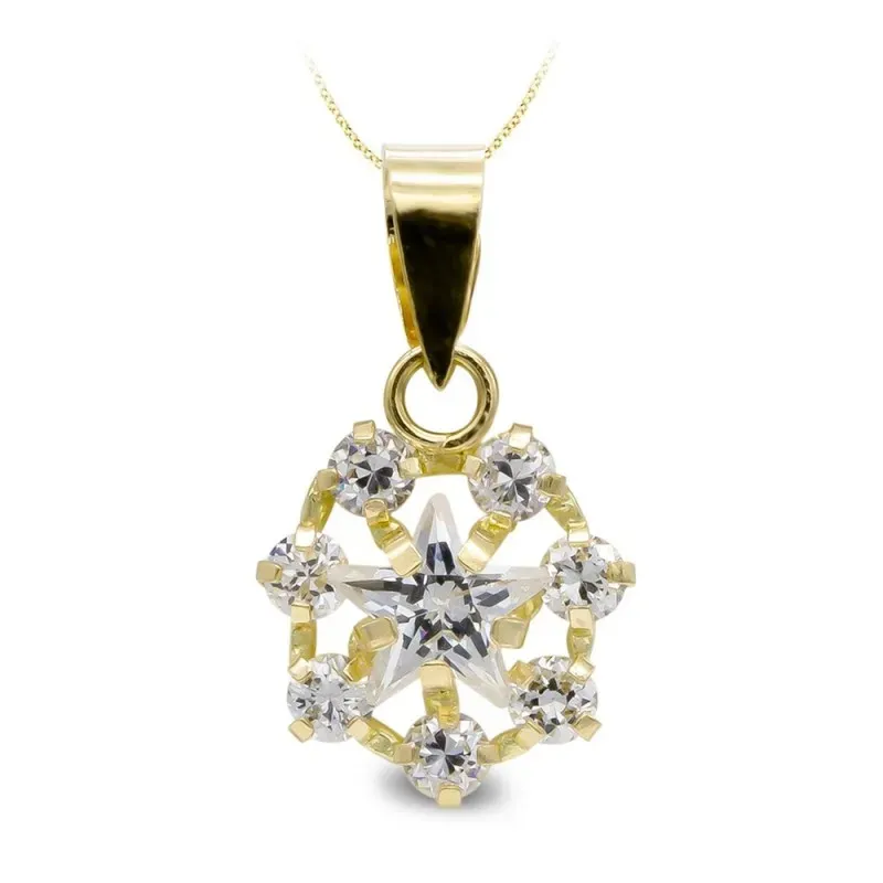 Colgante oro 18k mujer estrella circonitas calada