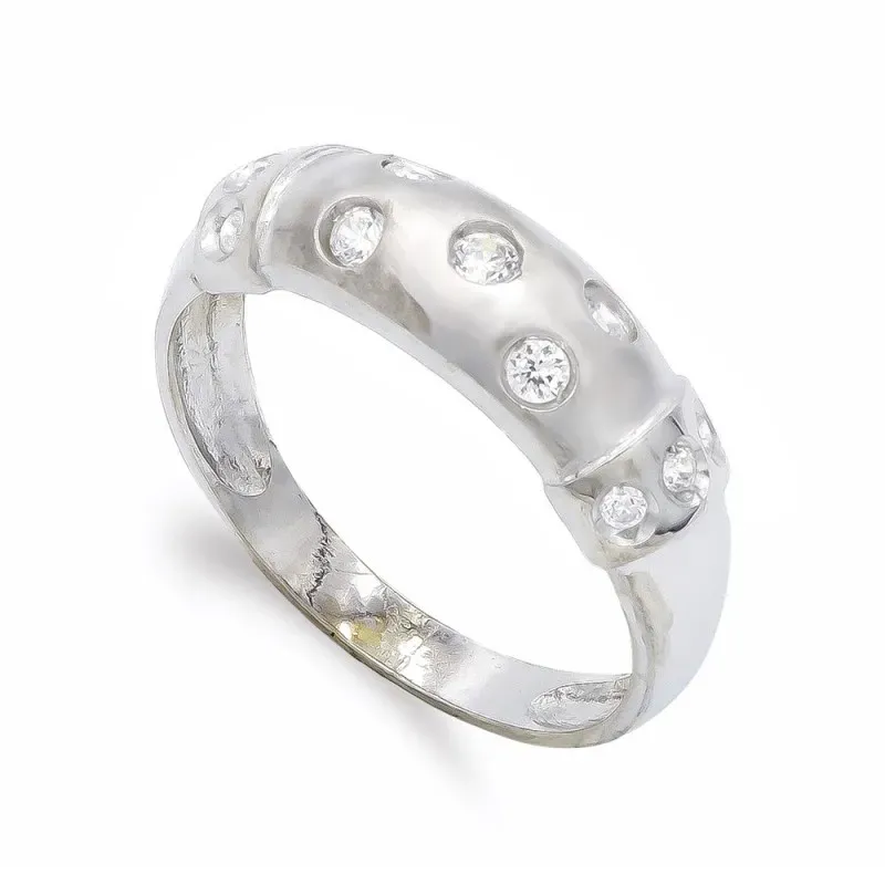Sortija oro blanco 18k mujer lisa circonitas cabeza combinadas