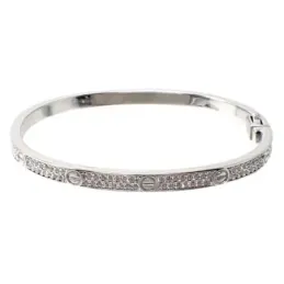 Brazalete plata Ley 925m terminación rodio liso detalles dibujo tornillo circonitas