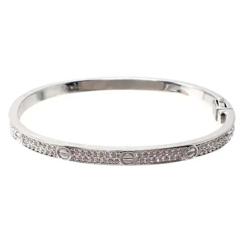 Brazalete plata Ley 925m terminación rodio liso detalles dibujo tornillo circonitas