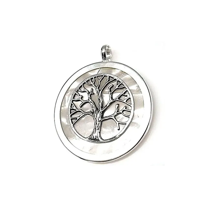 Colgante plata ley 925m 40mm. árbol vida nácar cerco [AA8385]