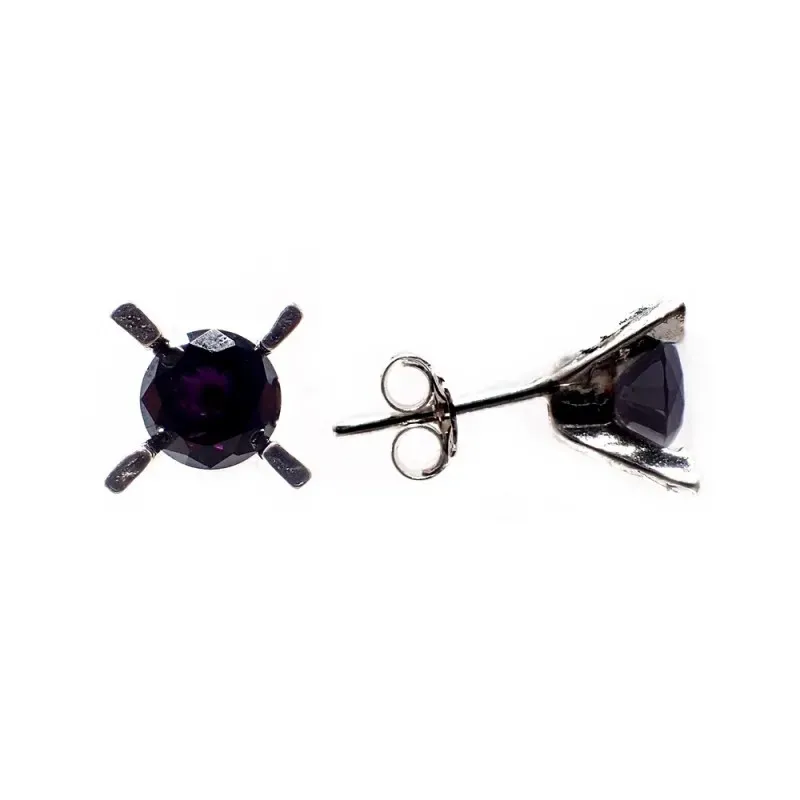 Pendientes plata Ley 925m circonita negra garras 6mm. mujer cierre presión