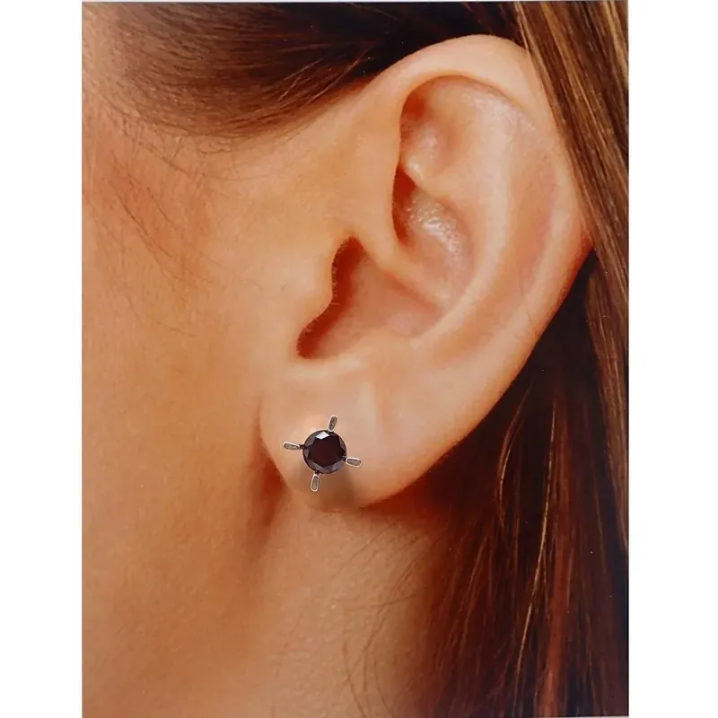 Pendientes plata Ley 925m circonita negra garras 6mm. mujer cierre presión