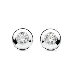 Pendientes oro blanco 18k chatón circonita 8mm. cierre presión mujer