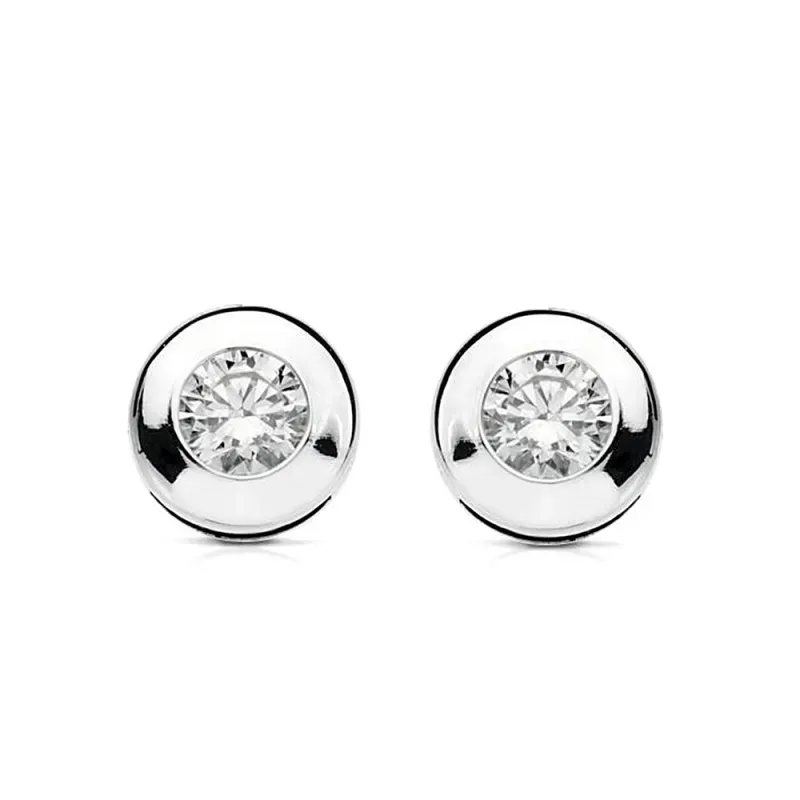 Pendientes oro blanco 18k chatón circonita 8mm. cierre presión mujer