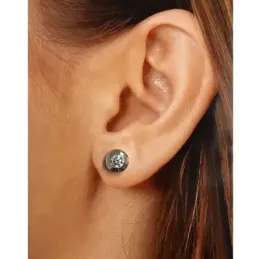 Pendientes oro blanco 18k chatón circonita 8mm. cierre presión mujer