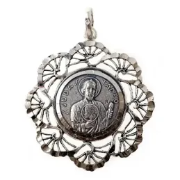 Medalla plata ley 925m San Judas Tadeo 34mm. cerco flecos mujer [AC1656GR]