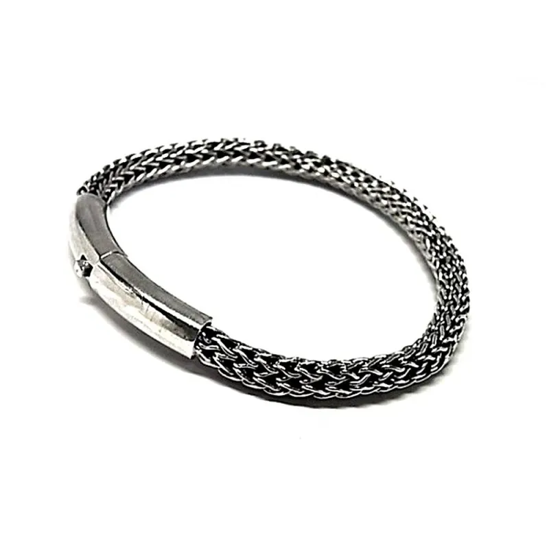 Pulsera plata ley 925m lisa oxidada [AB0061]