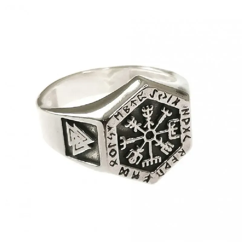 Sello plata Ley 925m hombre Vikingo hexagonal