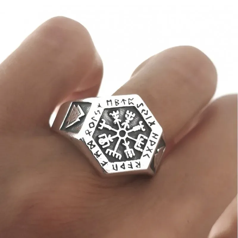 Sello plata Ley 925m hombre Vikingo hexagonal