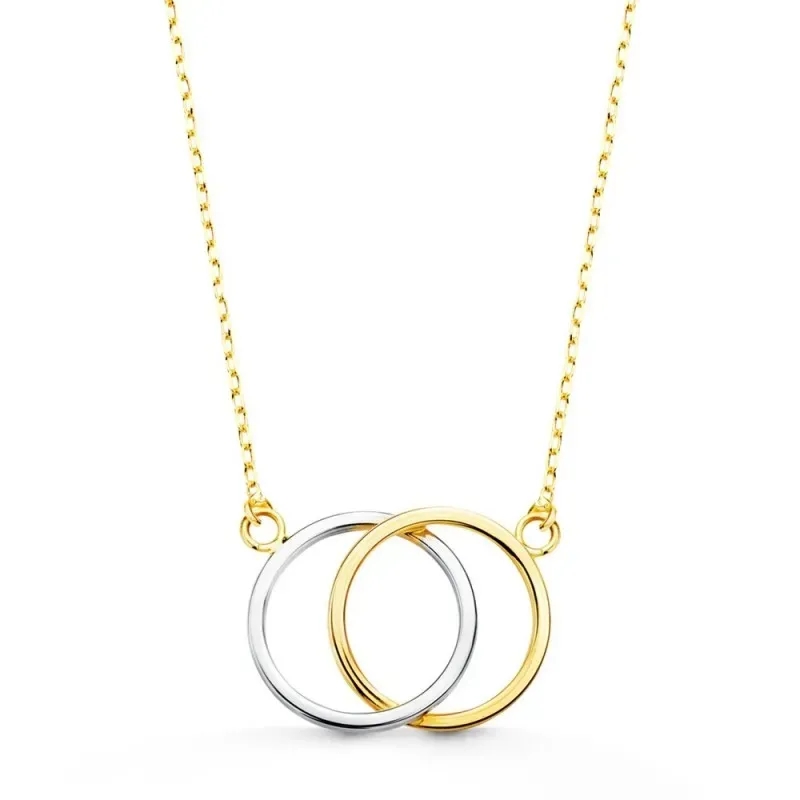 Gargantilla oro bicolor 18k mujer 44 cm. dos aros calados 16 x 12 mm.