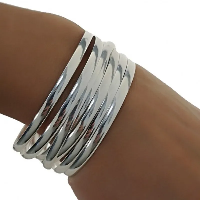 Pulsera aro plata Ley 925m semanario liso 7 aros 65mm. [AB9197]